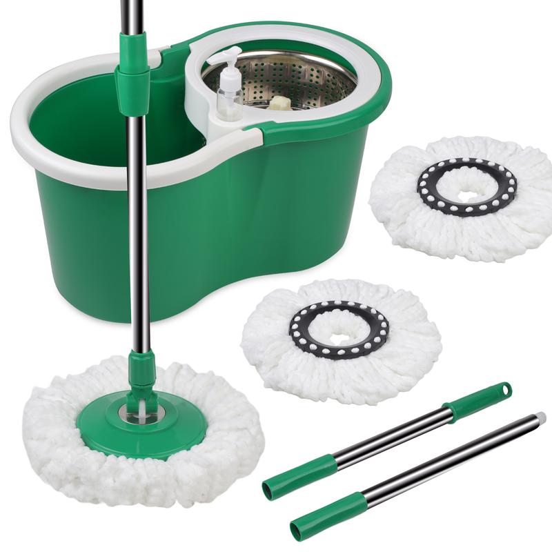 Colorful 360 Spin Mop Bucket Set Wringer System with 3 Microfiber Refills and Stainless Steel Extendable Pole - Plastic Bucket, Christmas gifts