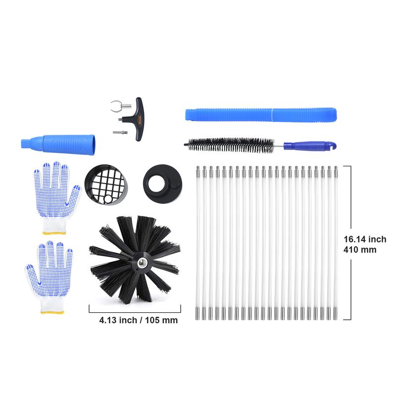 VEVOR 30 FEET Dryer Vent Cleaner Kit, 22 Pieces Duct Cleaning Brush, Reinforced Nylon Dryer Vent Brush with Complete Accessories, Dryer Cleaning Kit with Flexible Lint Trap Brush, Clamp Connectors Extendable Tool