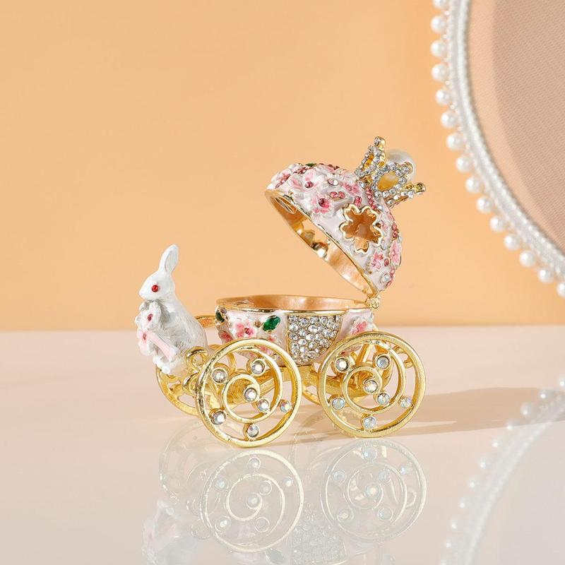 Cute Pumpkin Car & Cherry Blossoms & Rabbit Design Jewelry Box, 1 Count Princess Carriage Jewelry Storage Box, Wedding Party Gift for Girls