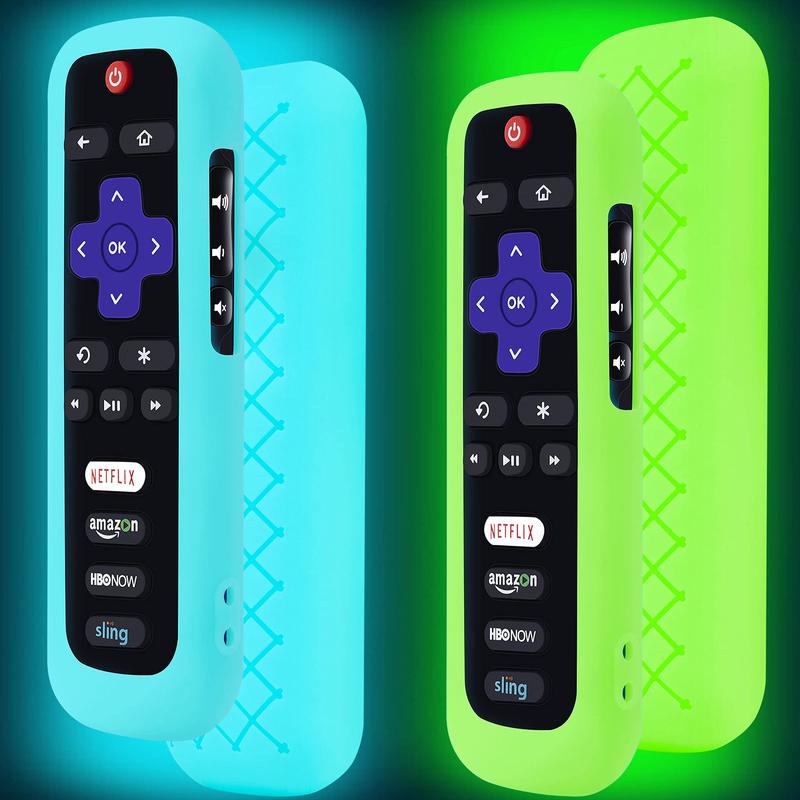 2 Pack Remote Case Battery Cover for TCL Roku Smart TV Steaming Stick Remote, Silicone Protective Controller Universal Sleeve Skin Glow in The Dark Blue and Green