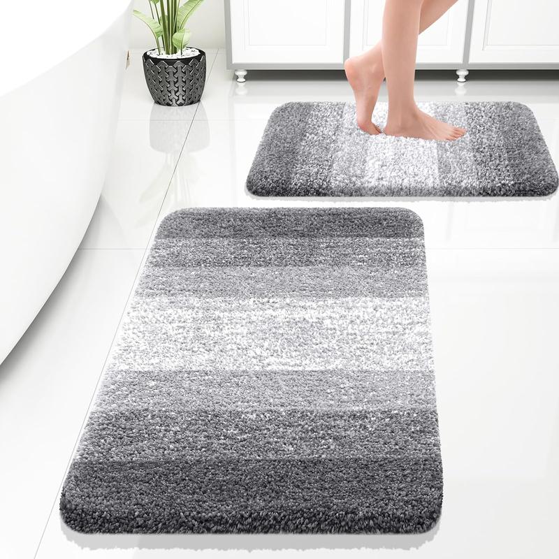 Luxury Bathroom Rug Set 2 , Soft Absorbent Microfiber Bath Rug Set, Non-Slip Striped Bath Carpet, Machine Wash Dry, Bath Mats for Bathroom (30