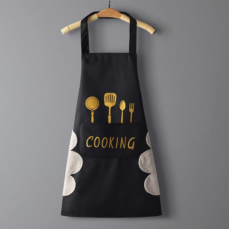 Women Kitchen Apron with Hand Wipe PocketsBig Pocket,Hand-wiping, Waterproof for Cooking Baking