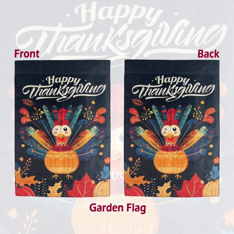 Thanksgiving Turkey  6ft*3ft Front Door Flag, 1.5ft*1ft Garden Flag Double Sided Printed Linen  Decor Flag for Holiday Yard Decoration