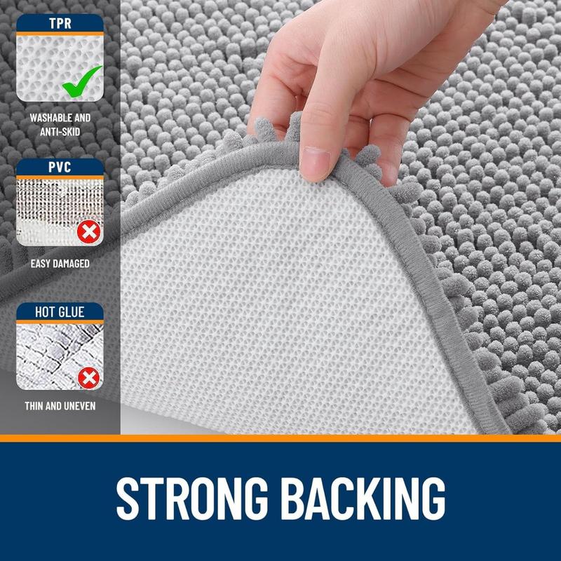 Toilet Rugs U-Shaped 24x20, Extra Soft Absorbent Chenille Contour Bathroom Rugs for Toilet, Dry Quickly, Machine Washable, Non-Slip Toilet Bath Mat, Grey