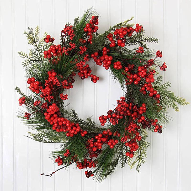 16 Pack Artificial Red Berry Stems Holly for Christmas Tree Decorations for Crafts, Holiday and Home Decor Decorative Fruit Ornaments Plants Wedding Garland Round Props