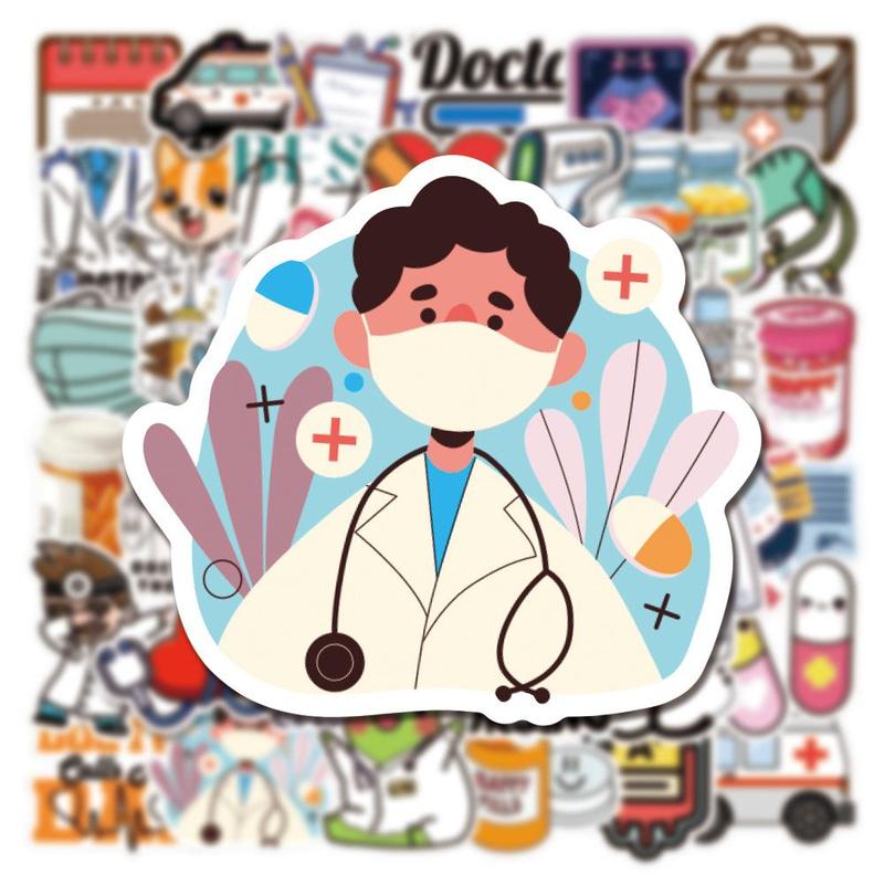 100pcs Doctor Nurse Series Pattern Sticker, Waterproof Cartoon Sticker, Decoration Sticker For Phone Case, Computer, Guitar, Bag, Water Cup, Scrapbook