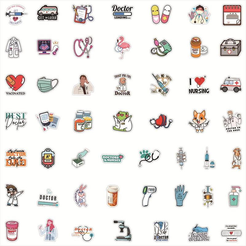 100pcs Doctor Nurse Series Pattern Sticker, Waterproof Cartoon Sticker, Decoration Sticker For Phone Case, Computer, Guitar, Bag, Water Cup, Scrapbook