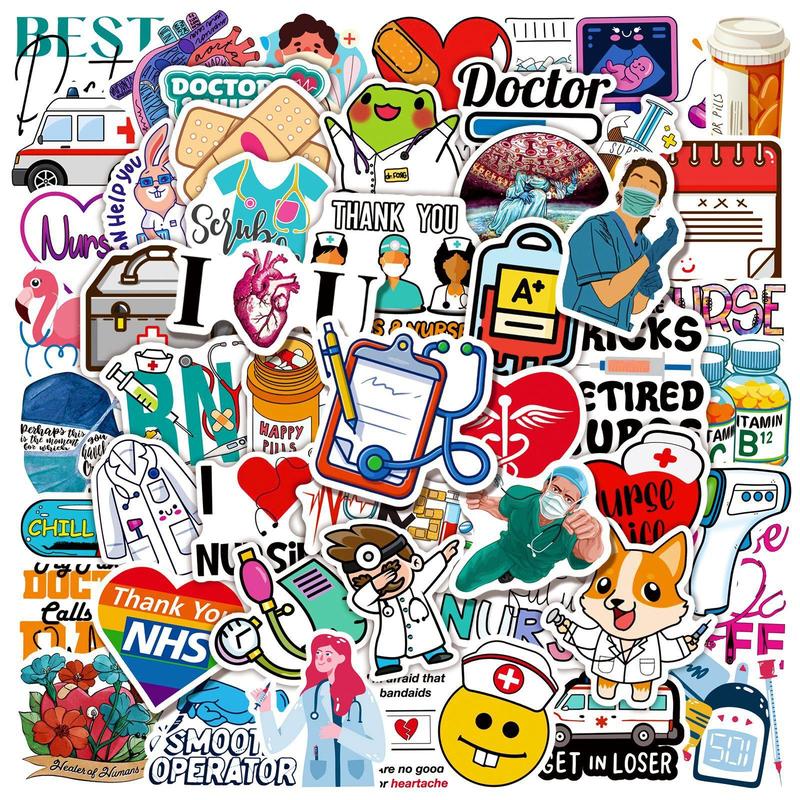 100pcs Doctor Nurse Series Pattern Sticker, Waterproof Cartoon Sticker, Decoration Sticker For Phone Case, Computer, Guitar, Bag, Water Cup, Scrapbook