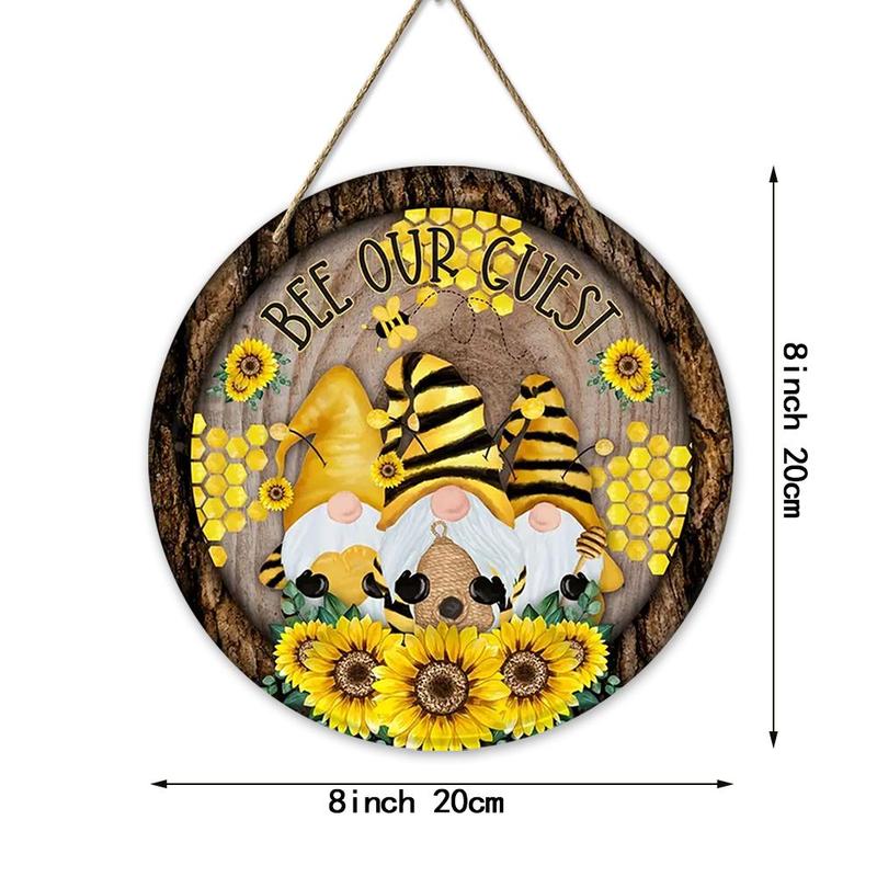 Round Hanging Wooden Sign, Bee & Sunflower Pattern Door Sign, Wall Decor for Home Indoor Outdoor Garden Porch, Home Decor