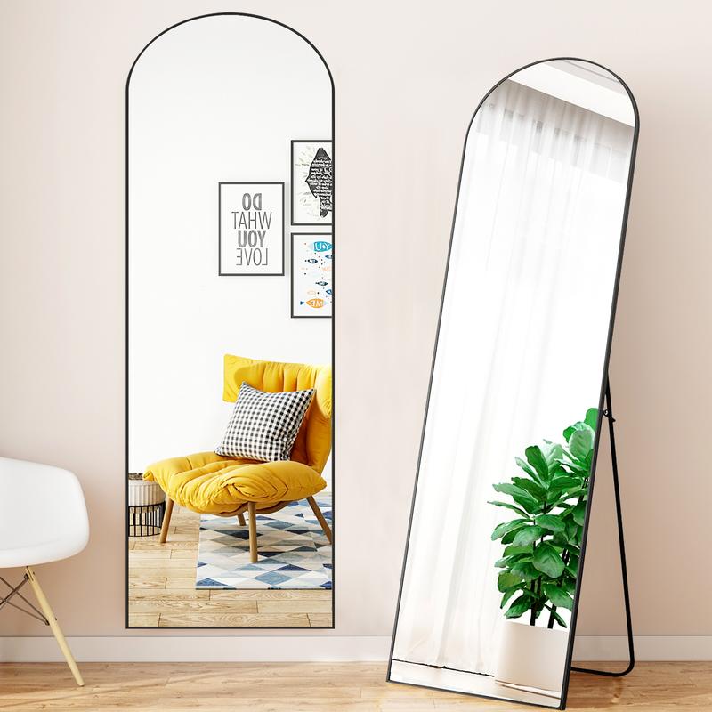 Full Length Mirror Body Floor Standing Mirror Hanging or Leaning Against Wall, Wall Mirrors with Stand Aluminum Alloy Thin Frame for Bedroom Cloakroom