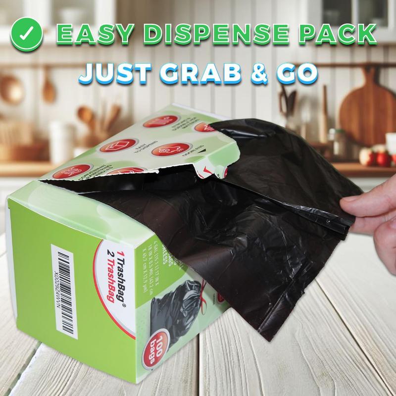 Super Strong 4 Gallon Trash Bags (100 Count), Drawstring, Black, Unscented, for Bathroom, Toilet, Home Office, and Bedroom, 15 Liters