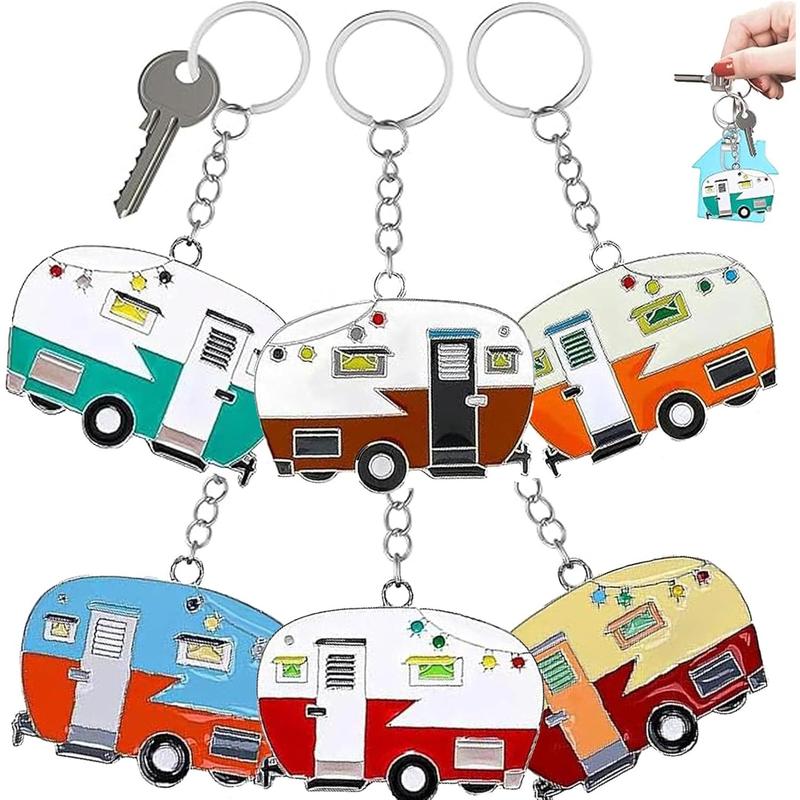 2 Pack Camper Keychain Set Happy RV Camper Keyring Couples Camping Accessories for Men Women Travel Trailers