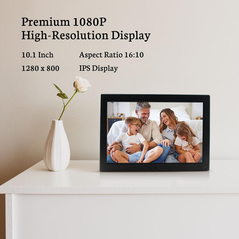 BSIMB 10.1 Inch Digital Picture Frame, WiFi Digital Photo Frame Smart Photo Frame Electronic with 32GB Memory 1280x800 HD, Touchscreen, Motion Sensor, Auto-Rotate, Share Photos Videos via App Email