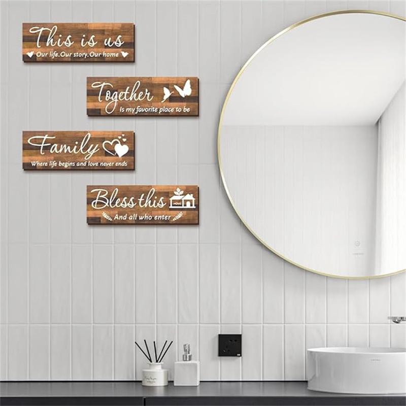 4 Sets Wall wooden signs,Living Room Decor,Brown Wall Art,This Is Us Wall Decor, Wall Decor Living Room,Living Room  Wall Decor And Accessories,Family Wall Decor,Bedroom Wall Decor,House Decorations Living Room Essentials 4.7 x 13.8 Inch(Brown)