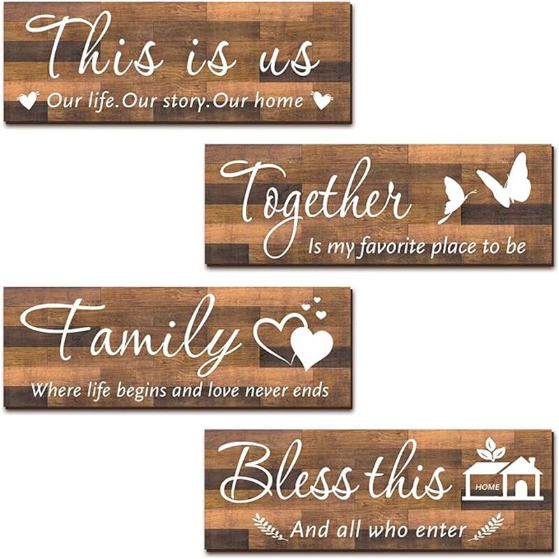 4 Sets Wall wooden signs,Living Room Decor,Brown Wall Art,This Is Us Wall Decor, Wall Decor Living Room,Living Room  Wall Decor And Accessories,Family Wall Decor,Bedroom Wall Decor,House Decorations Living Room Essentials 4.7 x 13.8 Inch(Brown)