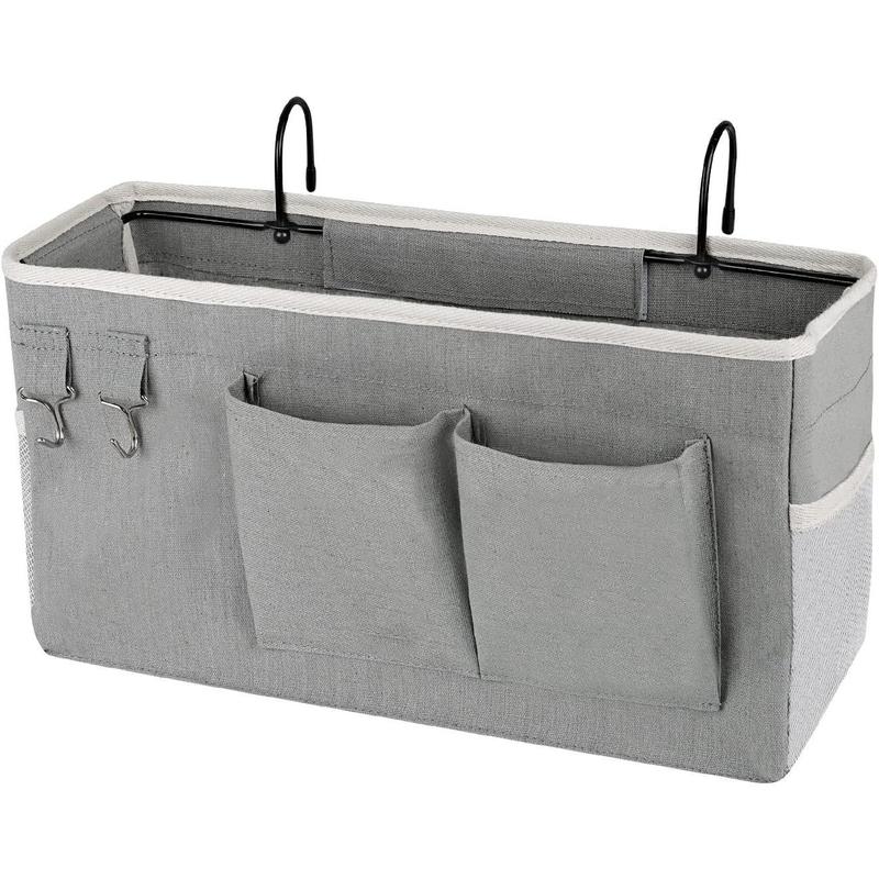 Bedside Storage Caddy Bedside Hanging Storage Bag for Headboards Bunk Beds Dorm Rooms Book Phone Magazine Holder (Grey)