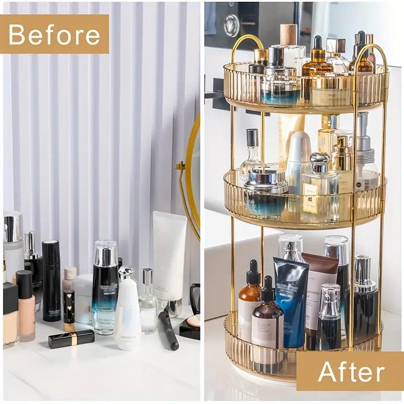 Rotating Makeup Organizer Lazy Susan Trays Skincare Perfume Organizer Racks for Bathroom Counter Vanity, Amber