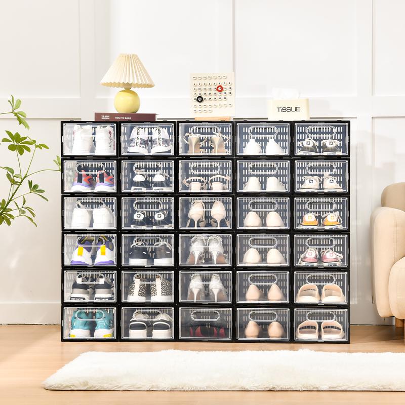 15pcs Shoe Box with Magnetic Door, Shoe Storage Box，Stackable Clear Shoe Organizer, Shoebox Collection Display Case，Household Space Saving Storage Organizer，For Bathroom,Entryway, Hallway, Closet,  Plastic Transparent Sneaker Box With Magnetic Door