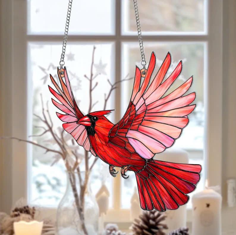 Red Cardinal Suncatcher, Cardinal Acrylic Window Hanging, Bird Lover Gift, Bird Memorial Gift for Christmas, Cardinal Lover Gift