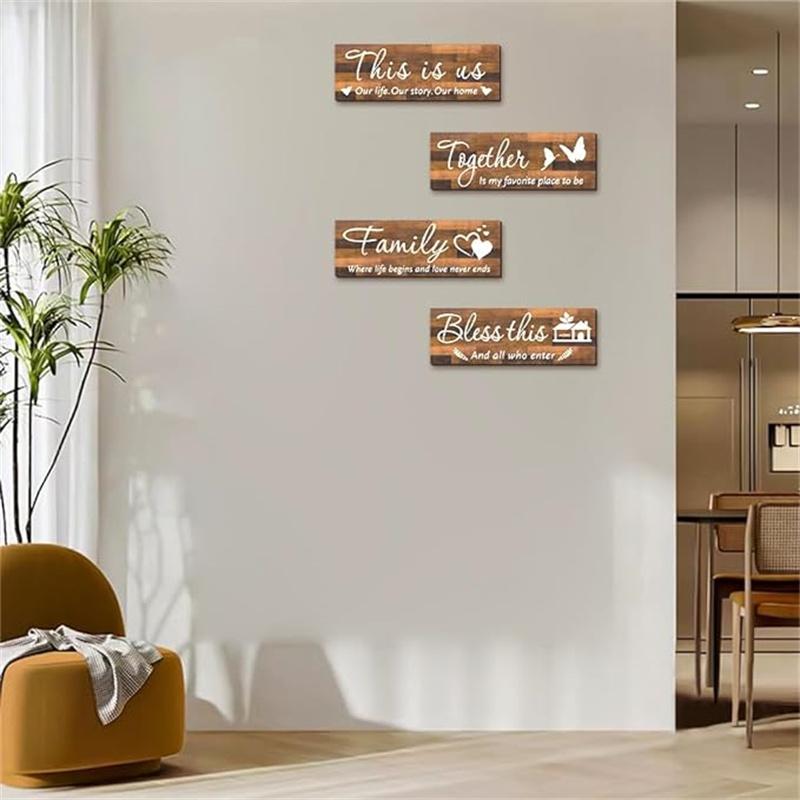 4 Sets Wall wooden signs,Living Room Decor,Brown Wall Art,This Is Us Wall Decor, Wall Decor Living Room,Living Room  Wall Decor And Accessories,Family Wall Decor,Bedroom Wall Decor,House Decorations Living Room Essentials 4.7 x 13.8 Inch(Brown)