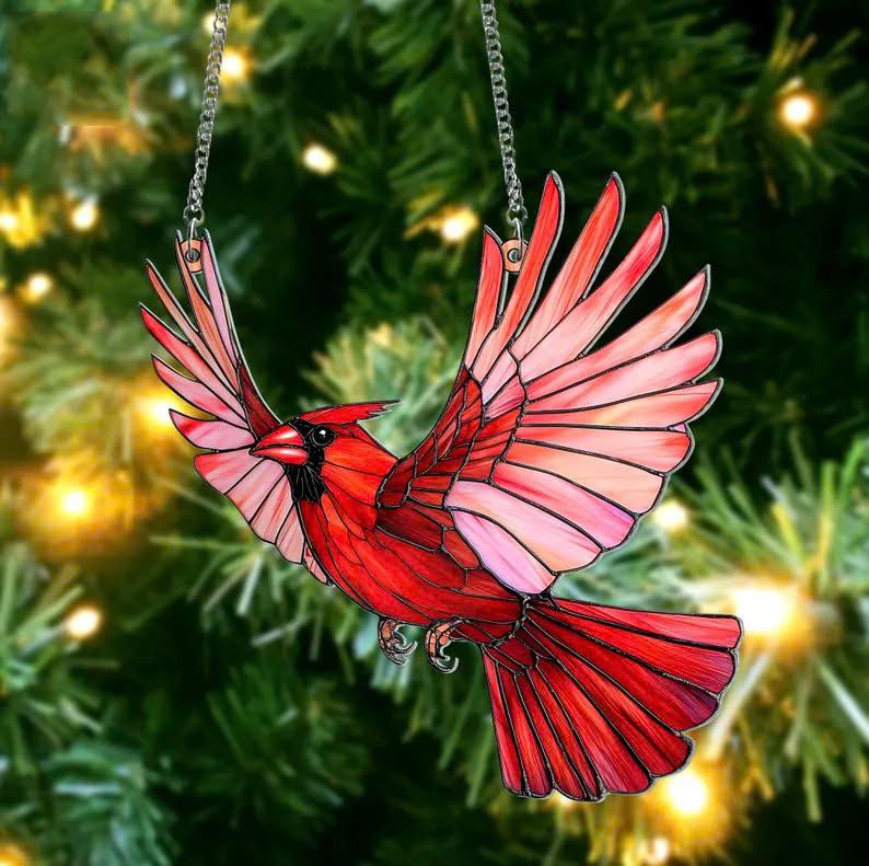 Red Cardinal Suncatcher, Cardinal Acrylic Window Hanging, Bird Lover Gift, Bird Memorial Gift for Christmas, Cardinal Lover Gift