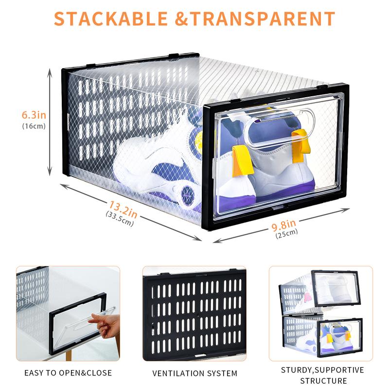 15pcs Shoe Box with Magnetic Door, Shoe Storage Box，Stackable Clear Shoe Organizer, Shoebox Collection Display Case，Household Space Saving Storage Organizer，For Bathroom,Entryway, Hallway, Closet,  Plastic Transparent Sneaker Box With Magnetic Door