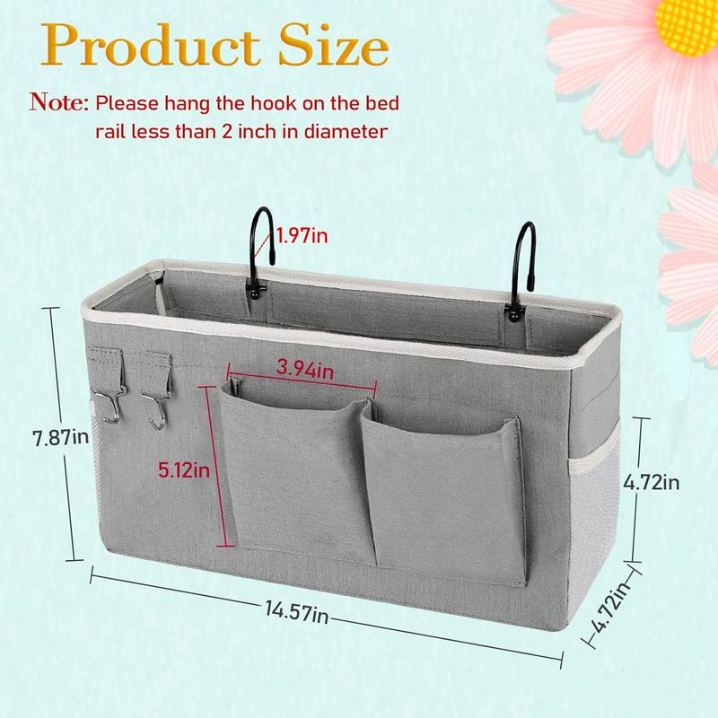 Bedside Storage Caddy Bedside Hanging Storage Bag for Headboards Bunk Beds Dorm Rooms Book Phone Magazine Holder (Grey)