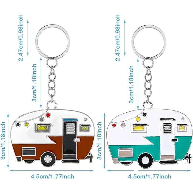 2 Pack Camper Keychain Set Happy RV Camper Keyring Couples Camping Accessories for Men Women Travel Trailers