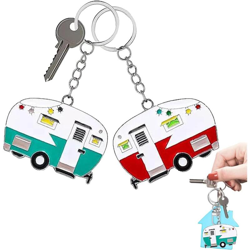 2 Pack Camper Keychain Set Happy RV Camper Keyring Couples Camping Accessories for Men Women Travel Trailers