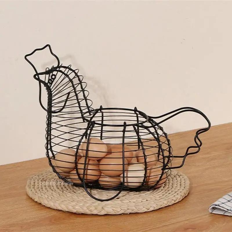 Homewares Chicken Hen Shaped Egg Collection Storage Wire Egg Collection Basket