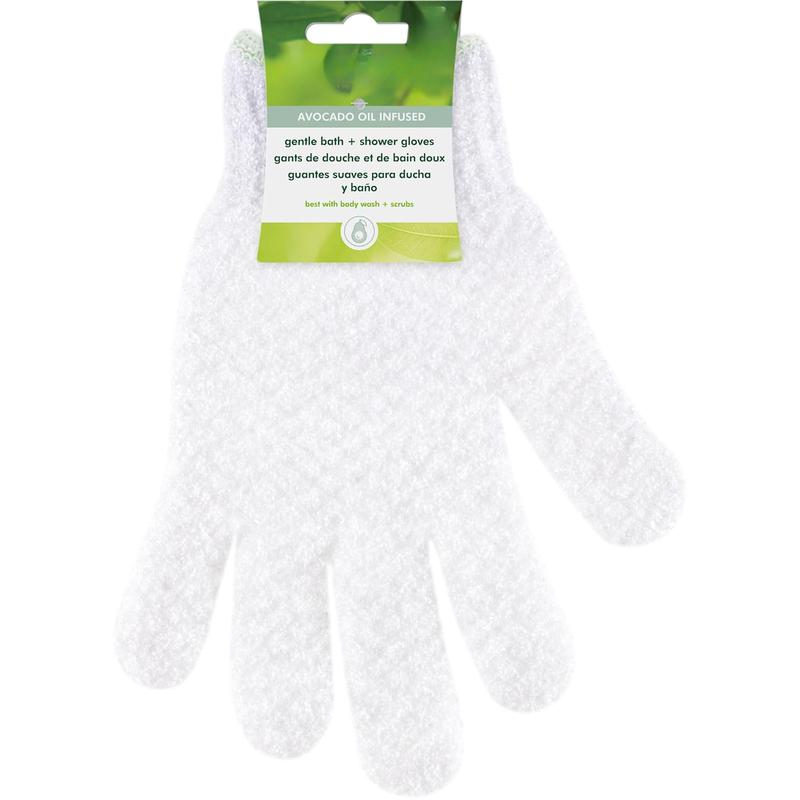 Gentle Bath + Shower Gloves, Exfoliating Gloves Remove Dead Skin & Cleanse The Whole Body, Bath Gloves Infused with Avocado Oil to Scrub & Hydrate, Cruelty Free, 1 Pair (2 Gloves)