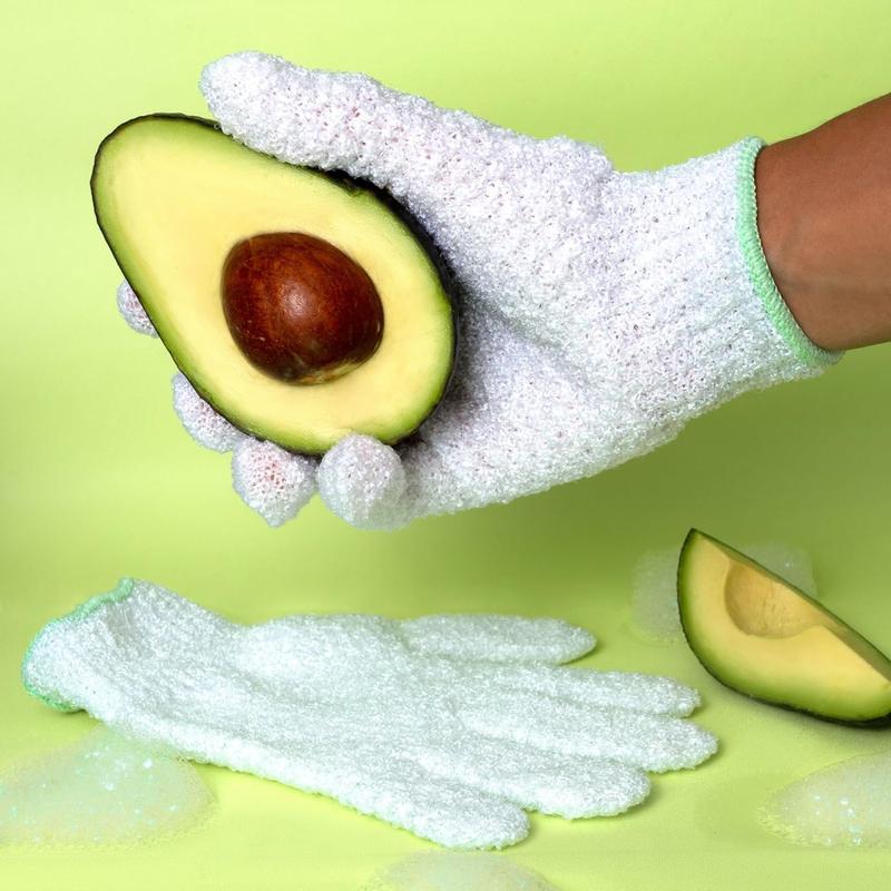 Gentle Bath + Shower Gloves, Exfoliating Gloves Remove Dead Skin & Cleanse The Whole Body, Bath Gloves Infused with Avocado Oil to Scrub & Hydrate, Cruelty Free, 1 Pair (2 Gloves)