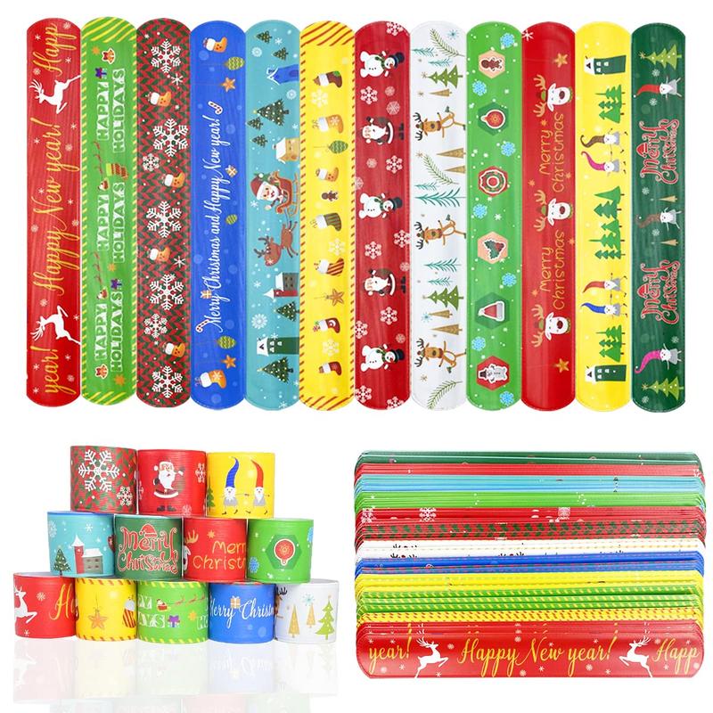 48 PCS Christmas Slap Bracelets Christmas for Boys Girls Christmas Party Favors Stocking Stuffers Gifts, Classroom Prizes Accessories, Wrist Decorations Gifts Supplies