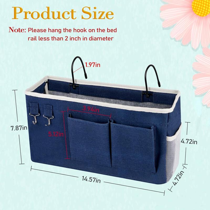 Bedside Storage Caddy Bedside Hanging Storage Bag for Headboards Bunk Beds Dorm Rooms Book Phone Magazine Holder (Grey)