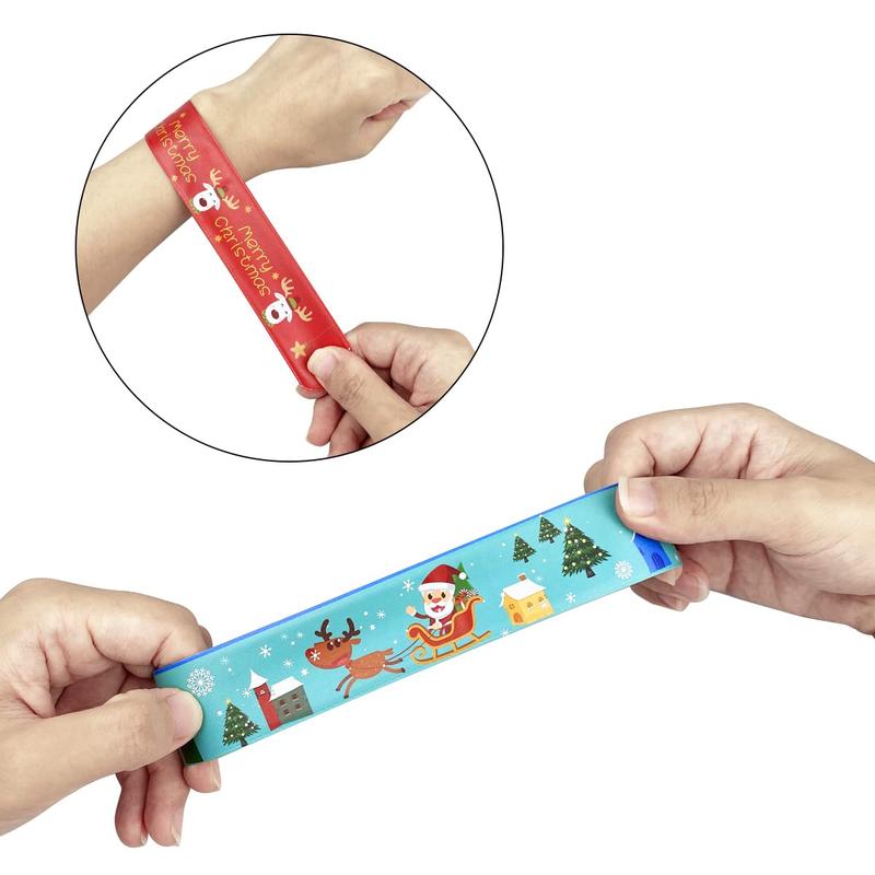 48 PCS Christmas Slap Bracelets Christmas for Boys Girls Christmas Party Favors Stocking Stuffers Gifts, Classroom Prizes Accessories, Wrist Decorations Gifts Supplies