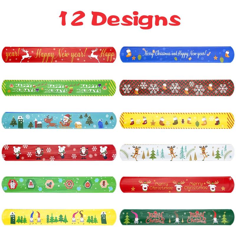 48 PCS Christmas Slap Bracelets Christmas for Boys Girls Christmas Party Favors Stocking Stuffers Gifts, Classroom Prizes Accessories, Wrist Decorations Gifts Supplies