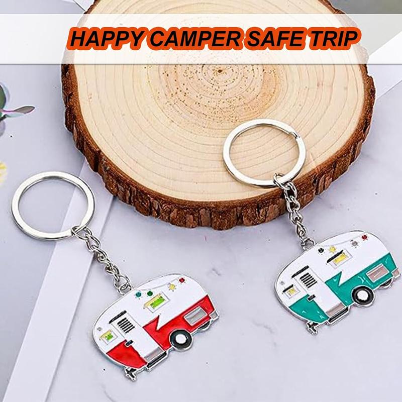 2 Pack Camper Keychain Set Happy RV Camper Keyring Couples Camping Accessories for Men Women Travel Trailers