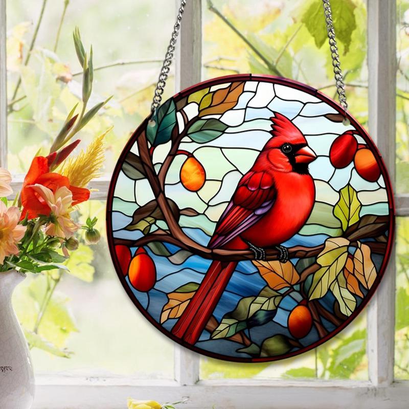 Bird & Plant Pattern Acrylic Pendant, 1 Count Round Hanging Decor, Decorative Craft for Home Living Room Bedroom Garden Yard