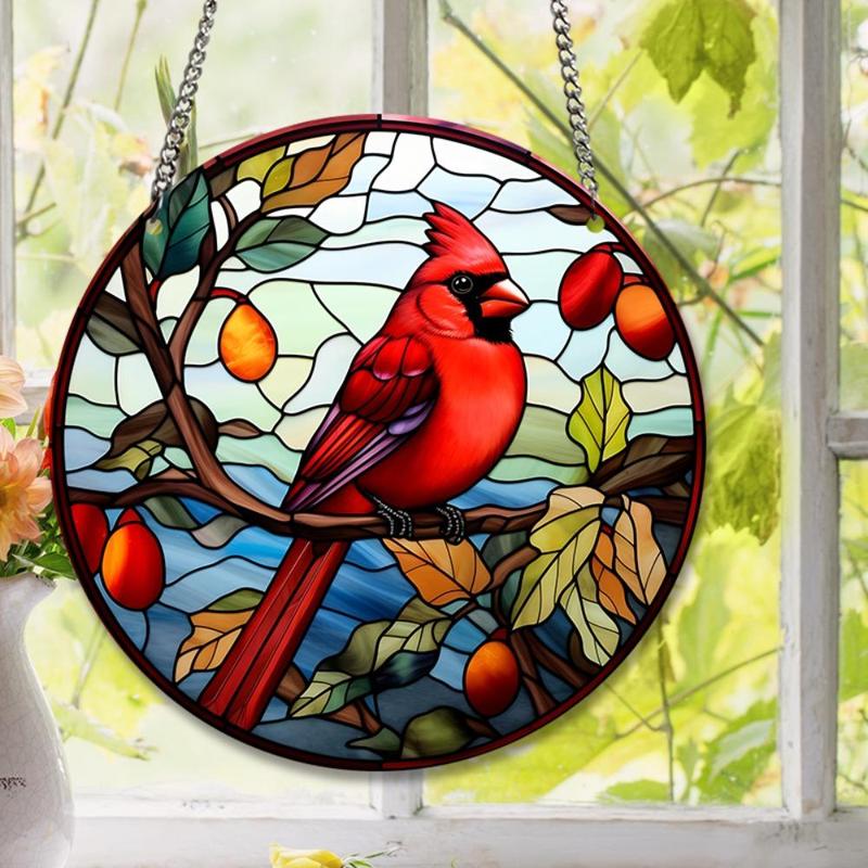 Bird & Plant Pattern Acrylic Pendant, 1 Count Round Hanging Decor, Decorative Craft for Home Living Room Bedroom Garden Yard