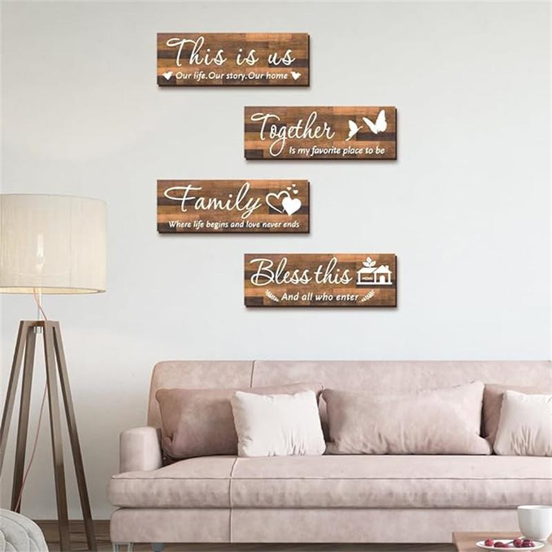 4 Sets Wall wooden signs,Living Room Decor,Brown Wall Art,This Is Us Wall Decor, Wall Decor Living Room,Living Room  Wall Decor And Accessories,Family Wall Decor,Bedroom Wall Decor,House Decorations Living Room Essentials 4.7 x 13.8 Inch(Brown)