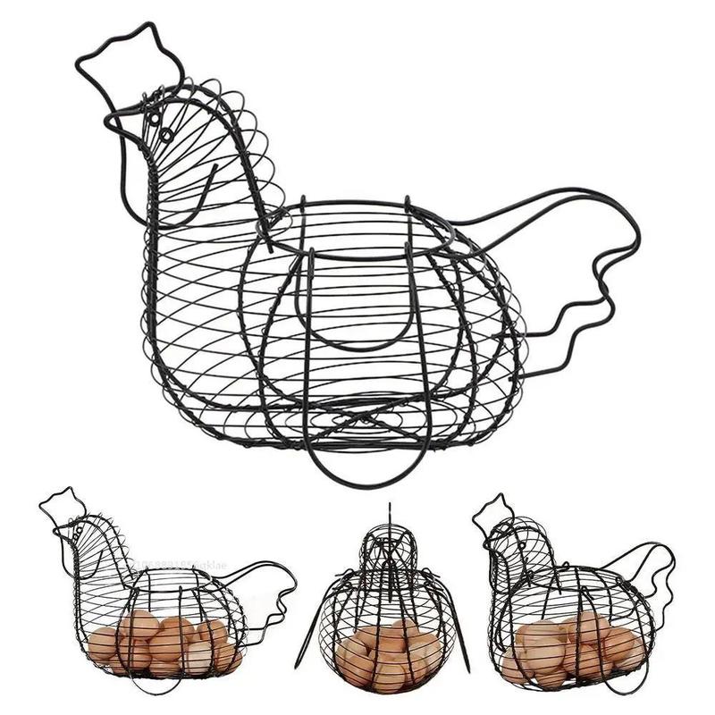 Homewares Chicken Hen Shaped Egg Collection Storage Wire Egg Collection Basket