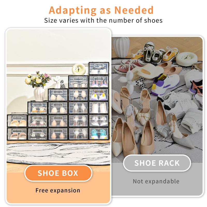 15pcs Shoe Box with Magnetic Door, Shoe Storage Box，Stackable Clear Shoe Organizer, Shoebox Collection Display Case，Household Space Saving Storage Organizer，For Bathroom,Entryway, Hallway, Closet,  Plastic Transparent Sneaker Box With Magnetic Door