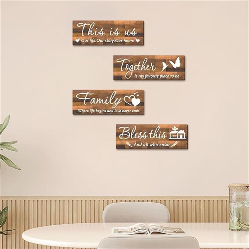 4 Sets Wall wooden signs,Living Room Decor,Brown Wall Art,This Is Us Wall Decor, Wall Decor Living Room,Living Room  Wall Decor And Accessories,Family Wall Decor,Bedroom Wall Decor,House Decorations Living Room Essentials 4.7 x 13.8 Inch(Brown)