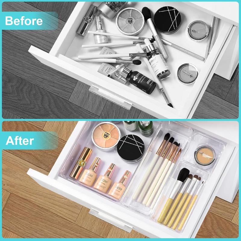 33 PCSDrawer Organizers, Organization and Storage Organizers and Storage, Acrylic Organizers,Storage Bins for Cosmetic,Vanity Organizer,4-Size Clear Plastic,Kitchen Gadgets Utensils and Office (33)