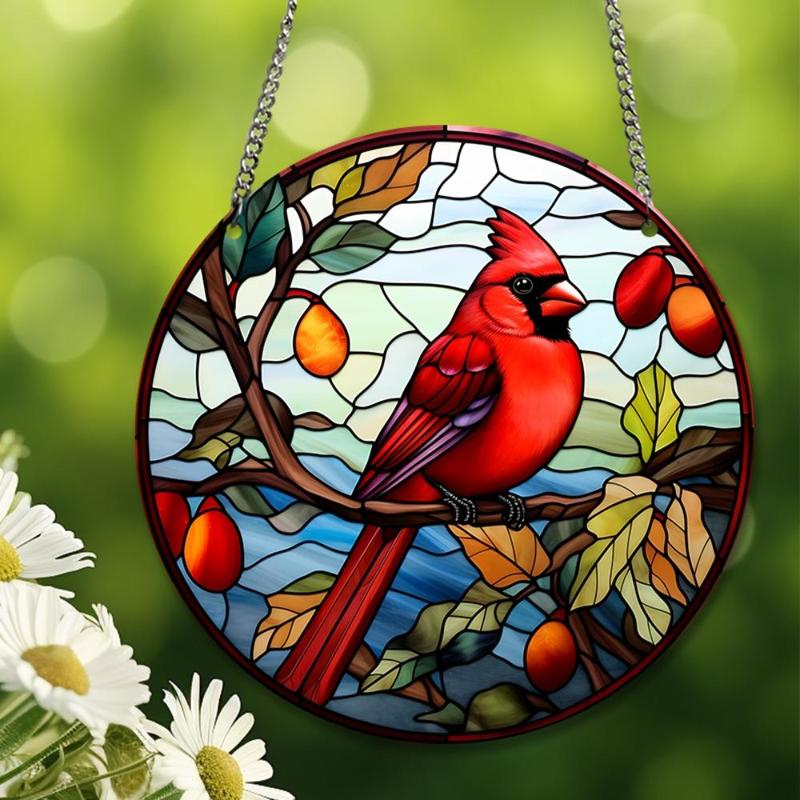 Bird & Plant Pattern Acrylic Pendant, 1 Count Round Hanging Decor, Decorative Craft for Home Living Room Bedroom Garden Yard