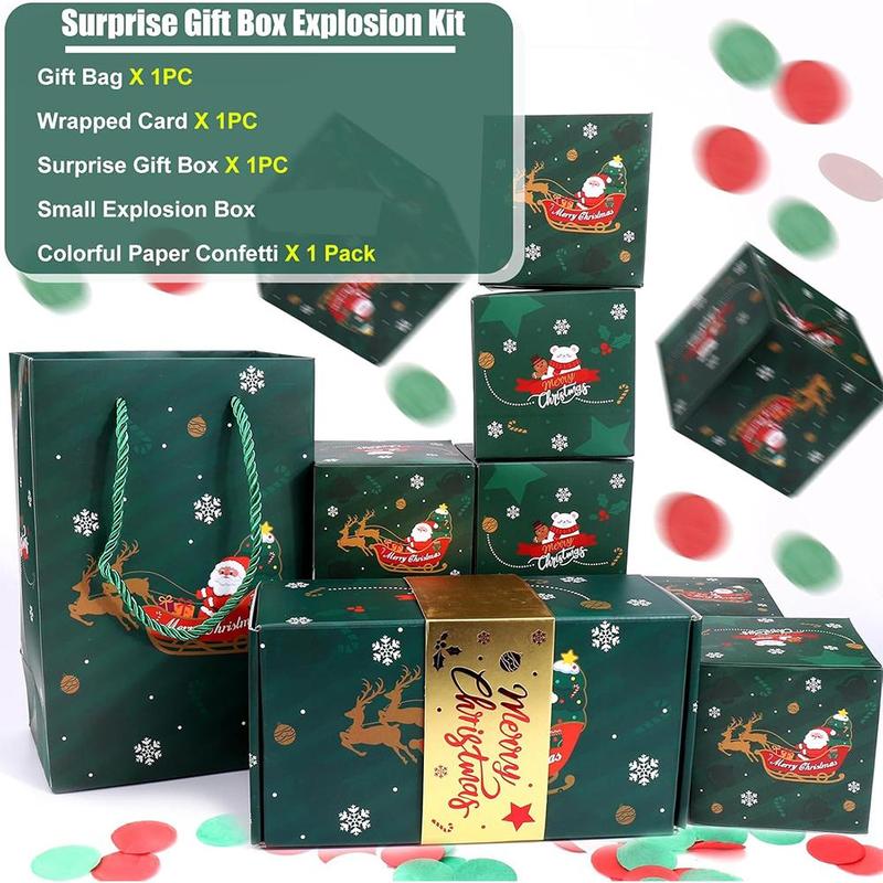 Christmas Surprise Bounce Box, 1 Set Green Gift Box with 10 12 16 20pcs Bounce Boxes, Party Supplies for Birthday Anniversary