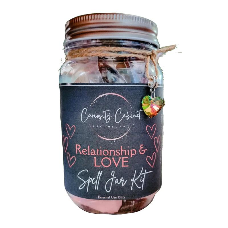 Relationship and Love Spell Jar Kit | Crystals, Herbs, Red Candle for Love Magic, Glass Bottles