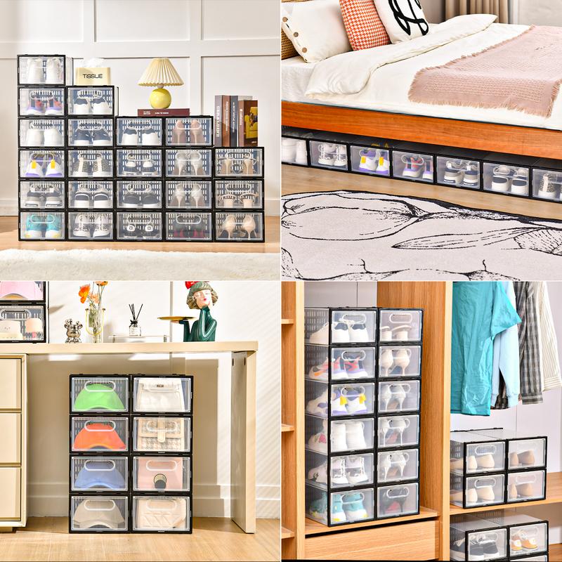 15pcs Shoe Box with Magnetic Door, Shoe Storage Box，Stackable Clear Shoe Organizer, Shoebox Collection Display Case，Household Space Saving Storage Organizer，For Bathroom,Entryway, Hallway, Closet,  Plastic Transparent Sneaker Box With Magnetic Door