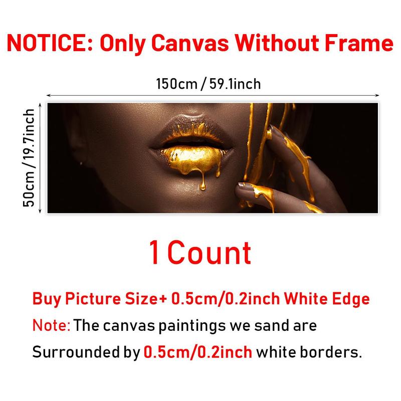 Fashionable Woman with Golden Lipstick Magazine Cover Design Wall Art, 1 Count Canvas Poster without Frame, Wall Decor for Home Living Room Bedroom Office