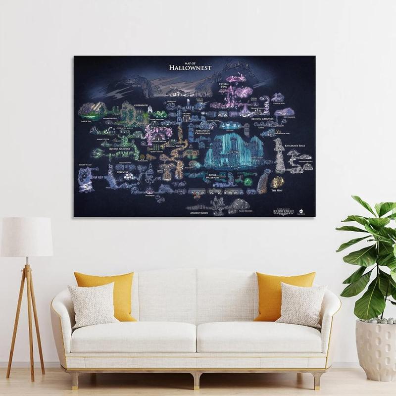 Hollow Knight Map The Game Posters & Prints on Canvas Wall Art Poster for Room Decor Unframe 12x18inch(30x45cm)